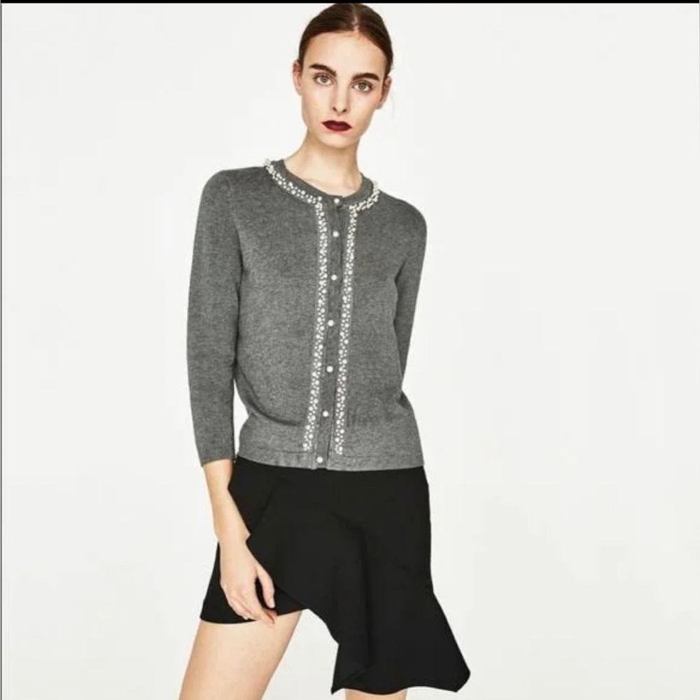 ZARA Knit Pearl Button Cardigan Size Large